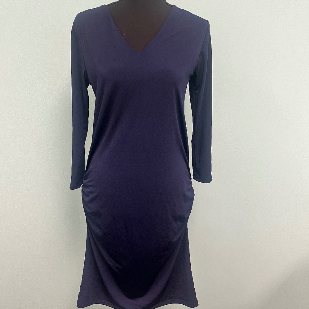 Bella Flore ruched side long sleeves dress in navy size M. NWOT